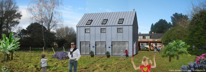 Construction  la campagne d'une maison bleue